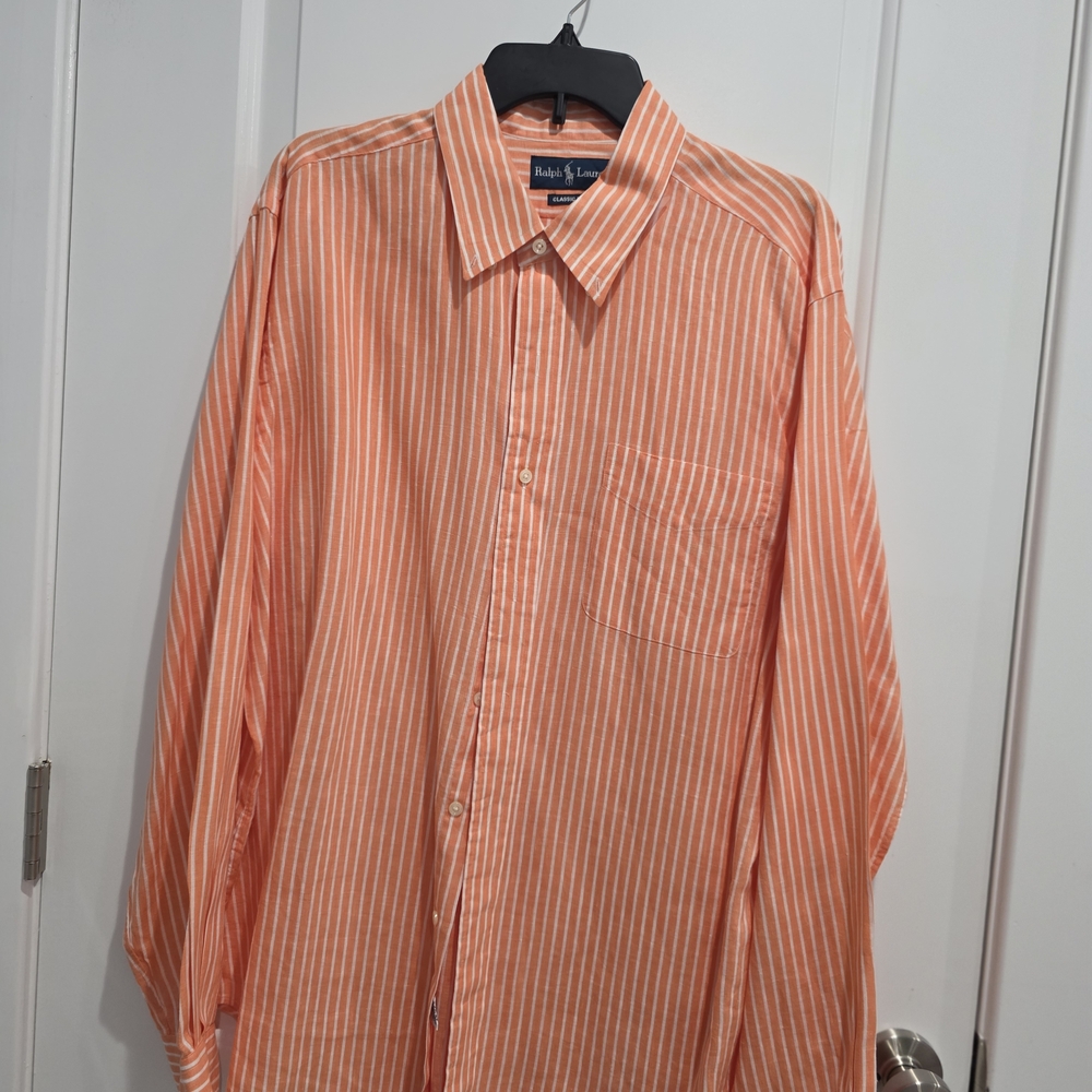 Ralph Lauren Men's Orange Striped Button Down Shirt